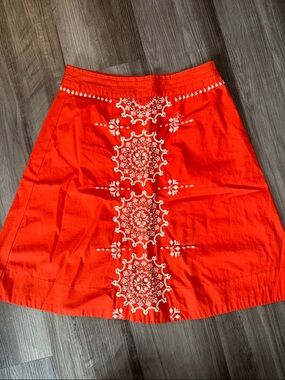 Anthropologie Lithe Orange Embroidered Beaded Mandala A-Line Skirt 2 boho